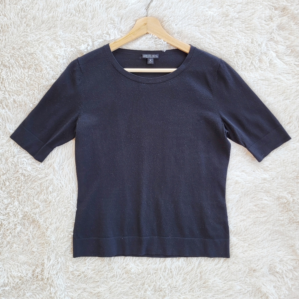 Lafayette 148 Basic Black Knit Short Sleeve Top